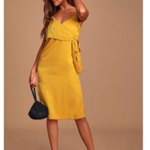 JOA faux wrap dress in rust brown